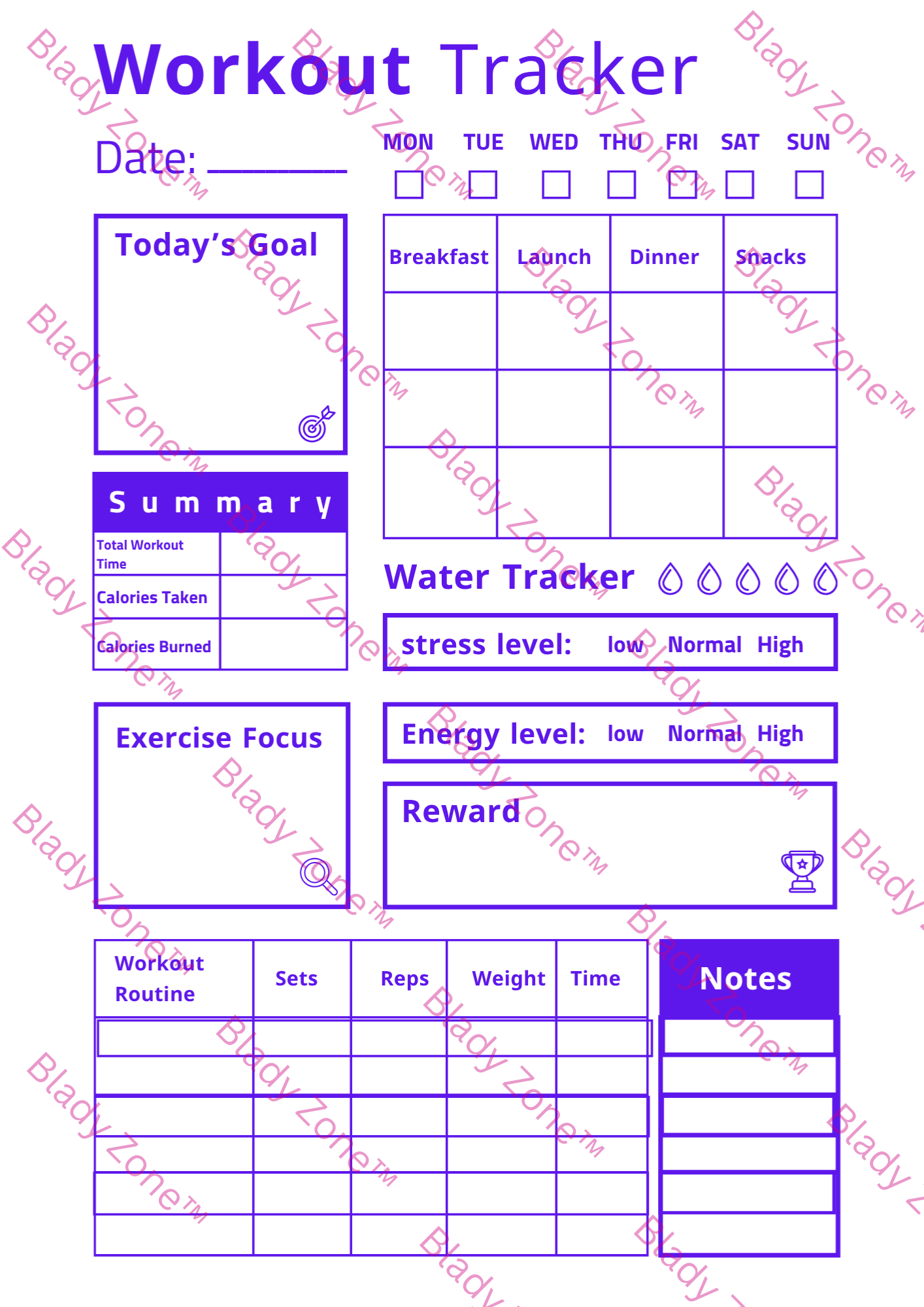 Complete Workout Tracker Planner & Record Printable Sheet