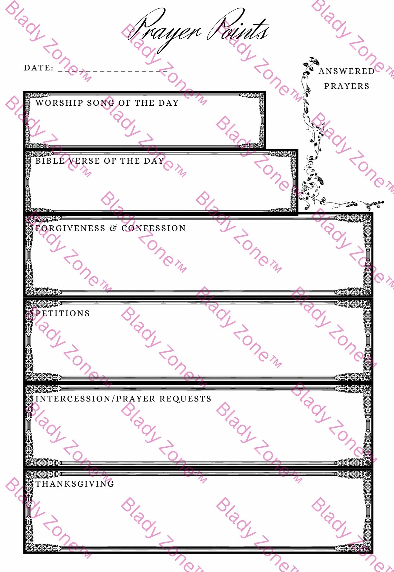 Prayer Points Printable Sheet