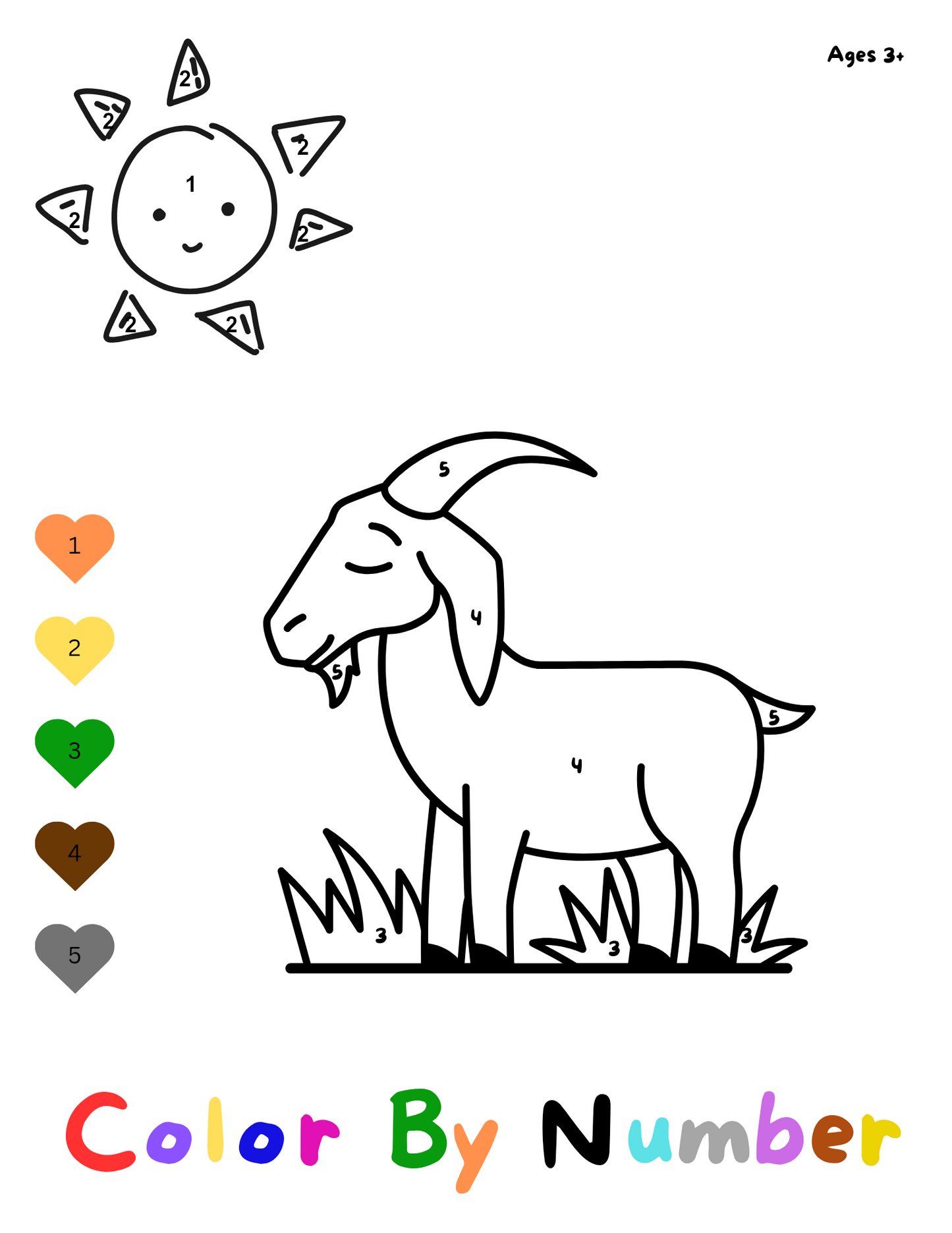 Kids Ages 3+ Color by Number Printable Coloring Sheet 1