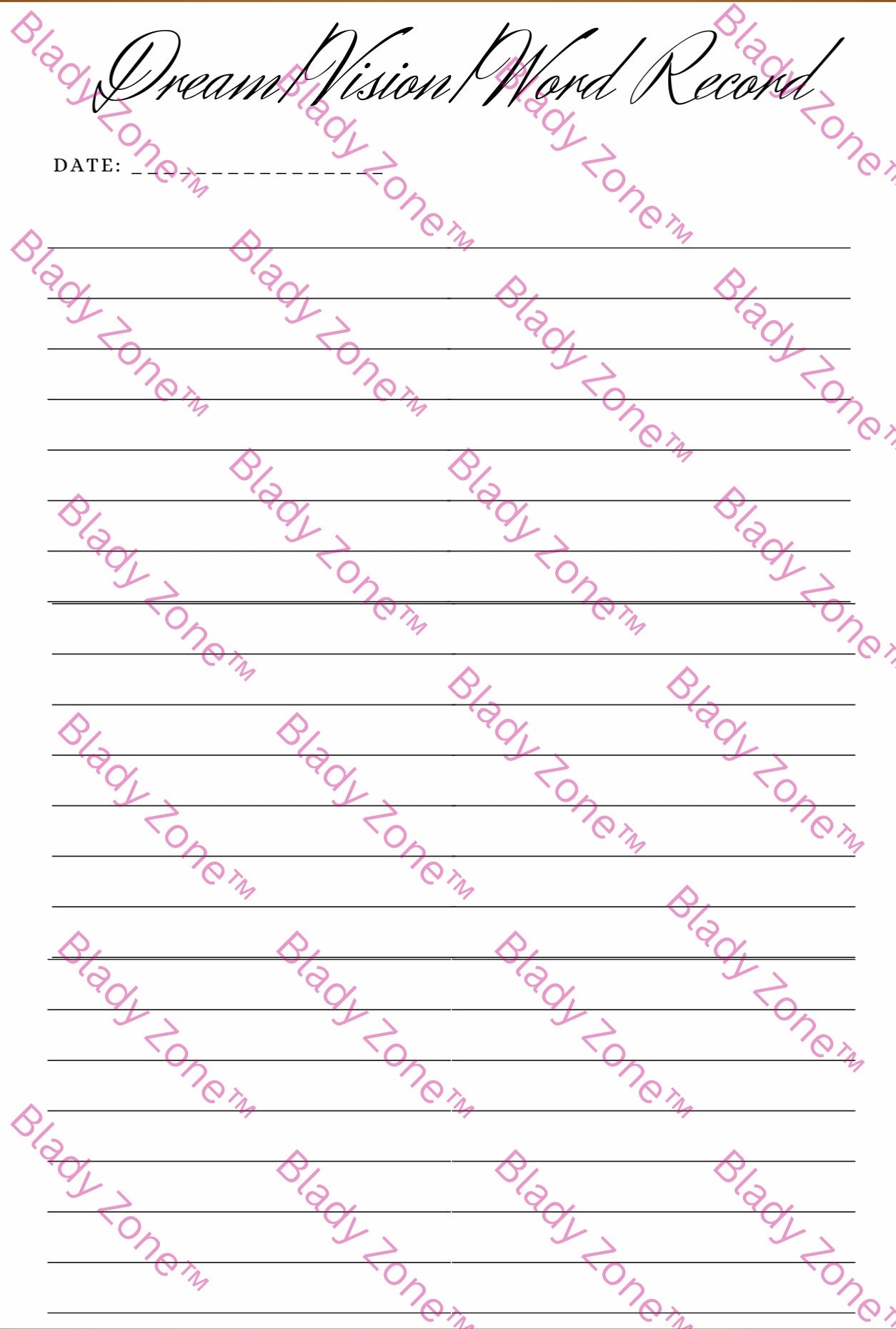 Printable Dream/Vision/Word Record Sheet