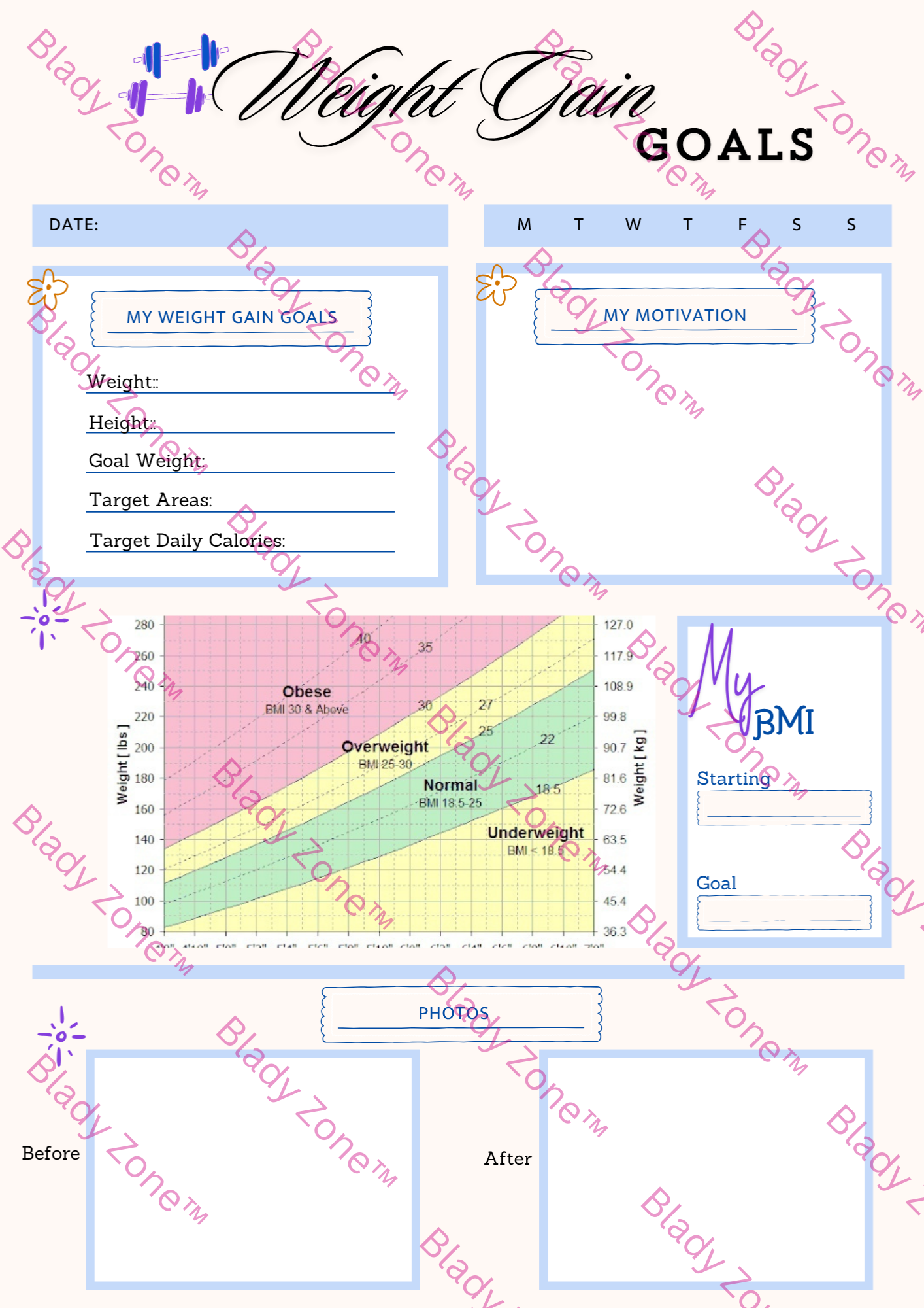 Comprehensive Weight Gain Planner by Blady Zone