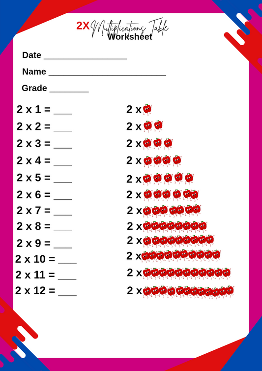 2x Multiplication Table Printable Worksheet