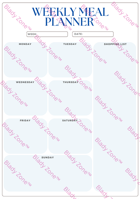 Printable Weekly Meal Planner with Shopping List