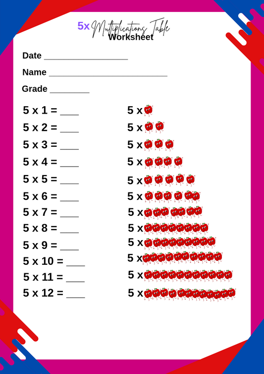5x Multiplication Table Printable Worksheet