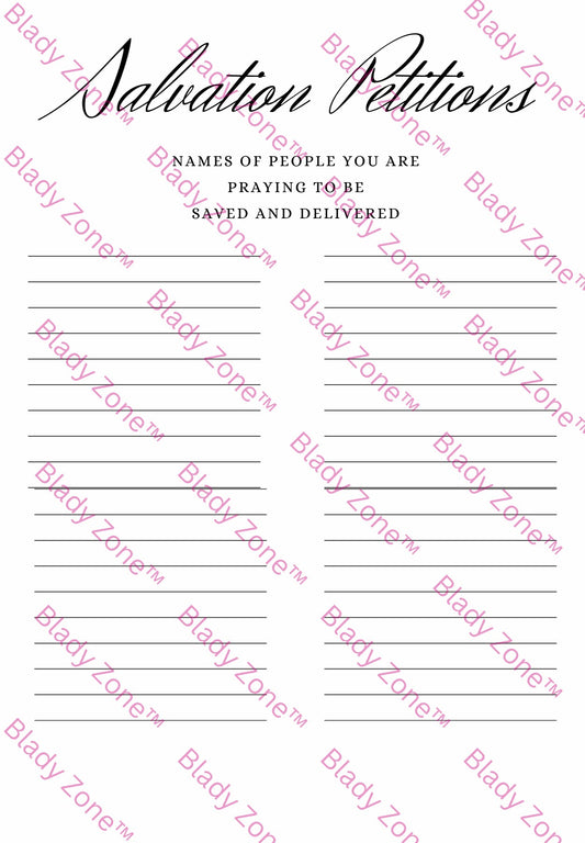 Salvation Petitions Printable Sheet