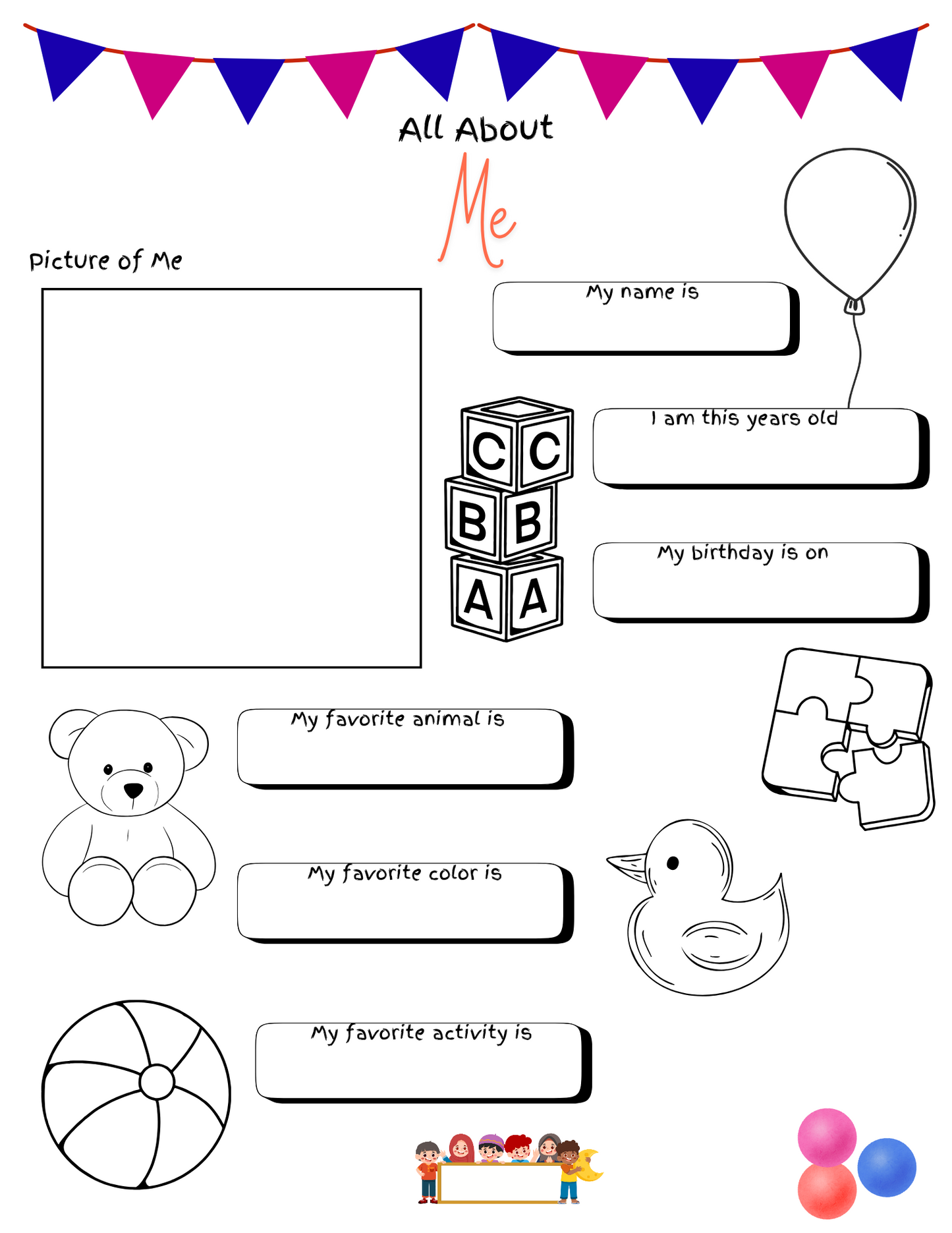Kids All About Me Printable Worksheet