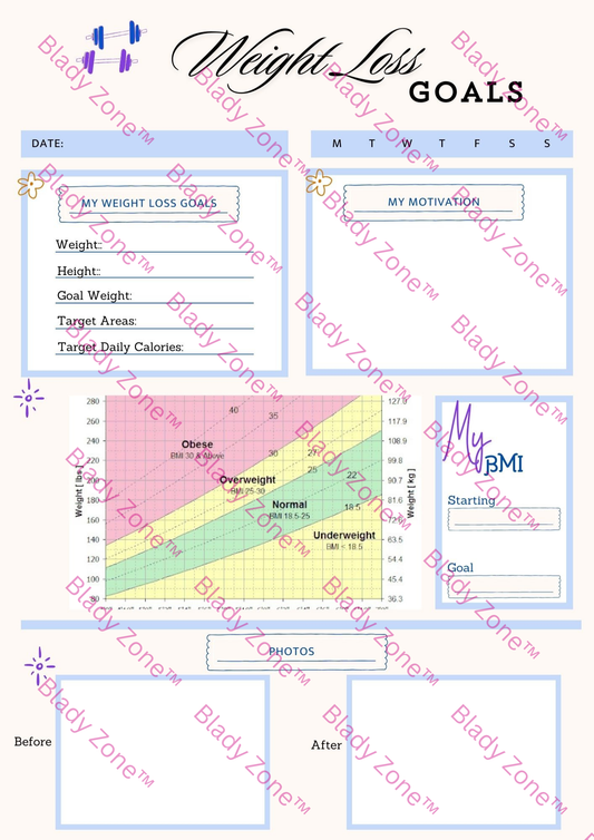 Weight Loss Goals Printable Sheet